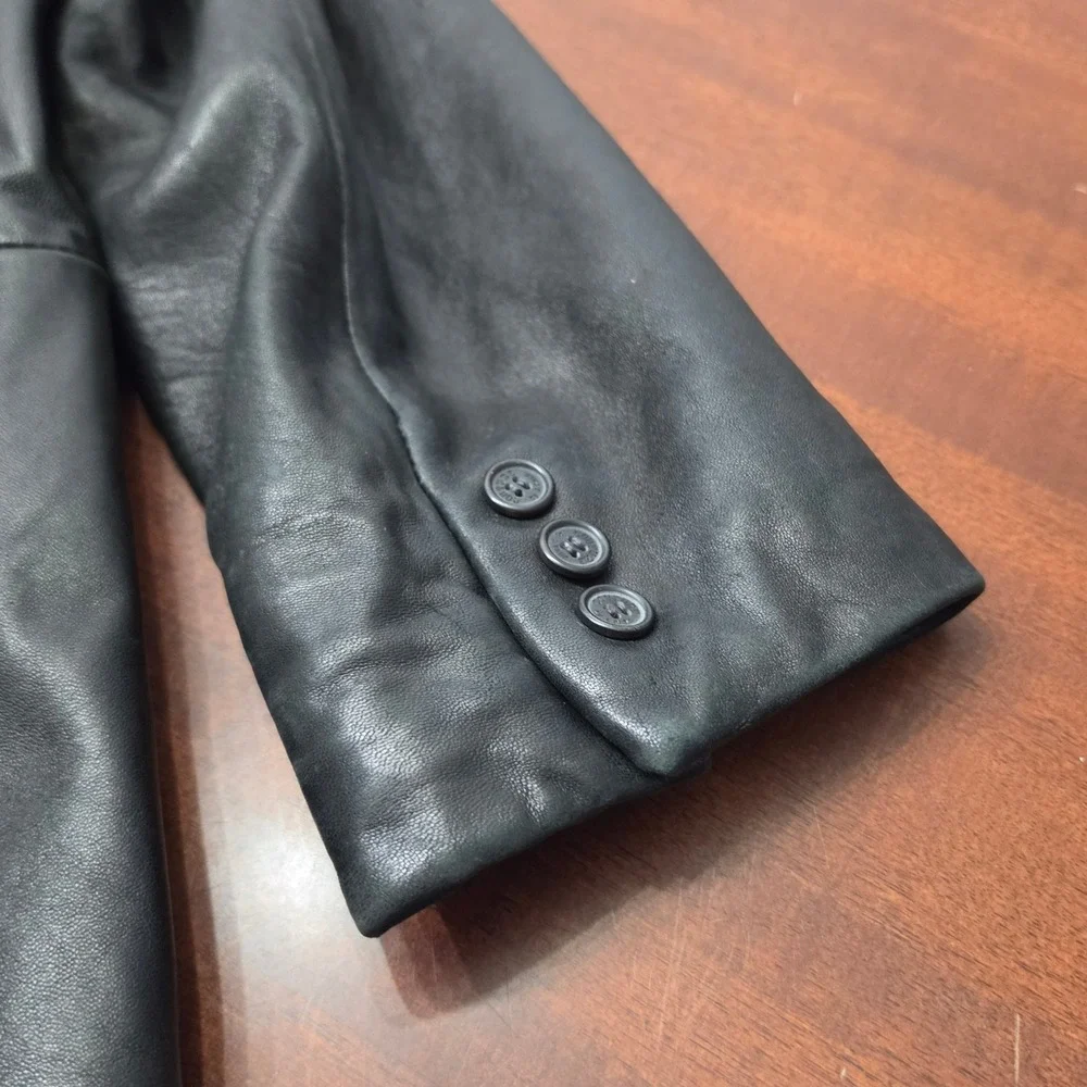 Couture by J. Park Leather Blazer Mens M Black 3 Button Jacket Professional Chic
